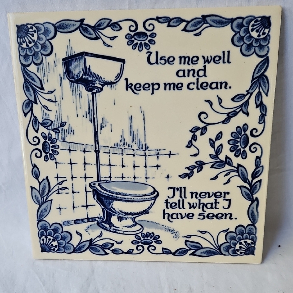 VINTAGE TOLIET  CLEAN  Dutch American Import Co. Decorative Tile  BATHROOM HUMOR
